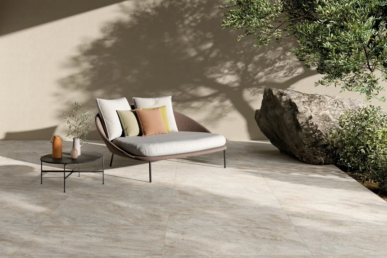 Terrasse fliesen modern beige minimalistisch