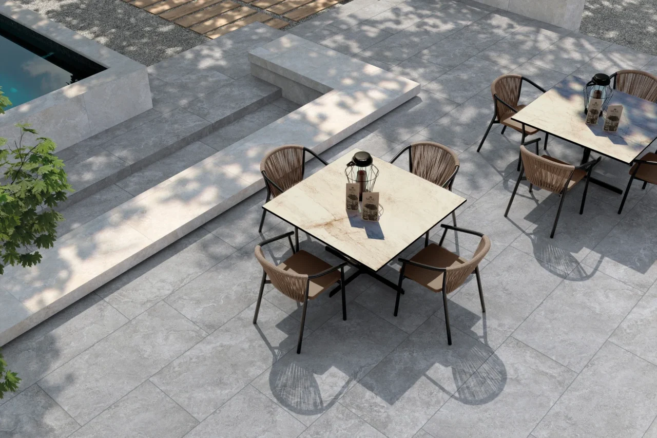 Terrasse graue fliesen modern