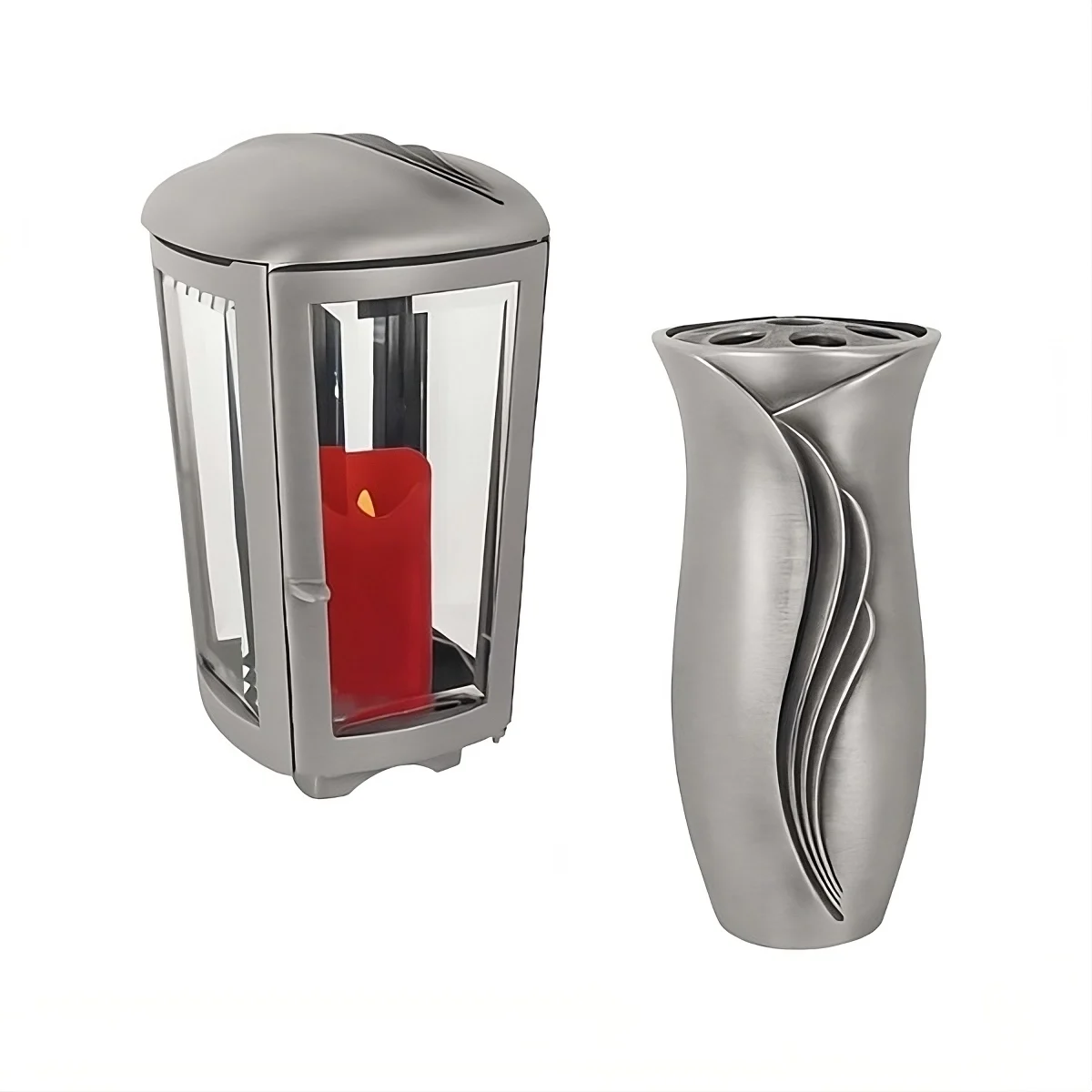 Grabzubehör Aluminium Vase und Aluminium Laterne