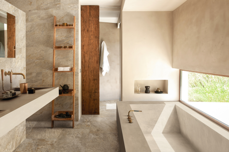 Fliesen Badezimmer, fungenlos, beige, mediterran
